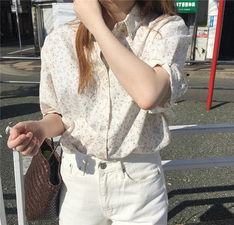 夏季小碎花泡泡袖襯衫【cocochu精緻女裝】